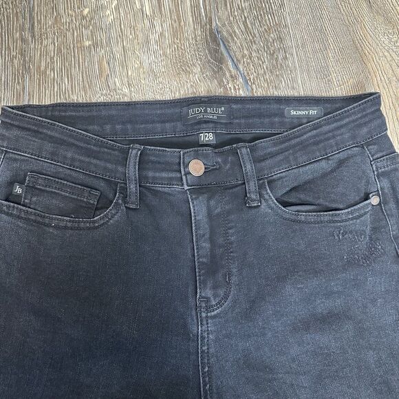 Judy Blue Skinny Fit Jeans‎ Leopard Print Patches Womens 7/28 Black Distressed - Picture 7 of 16